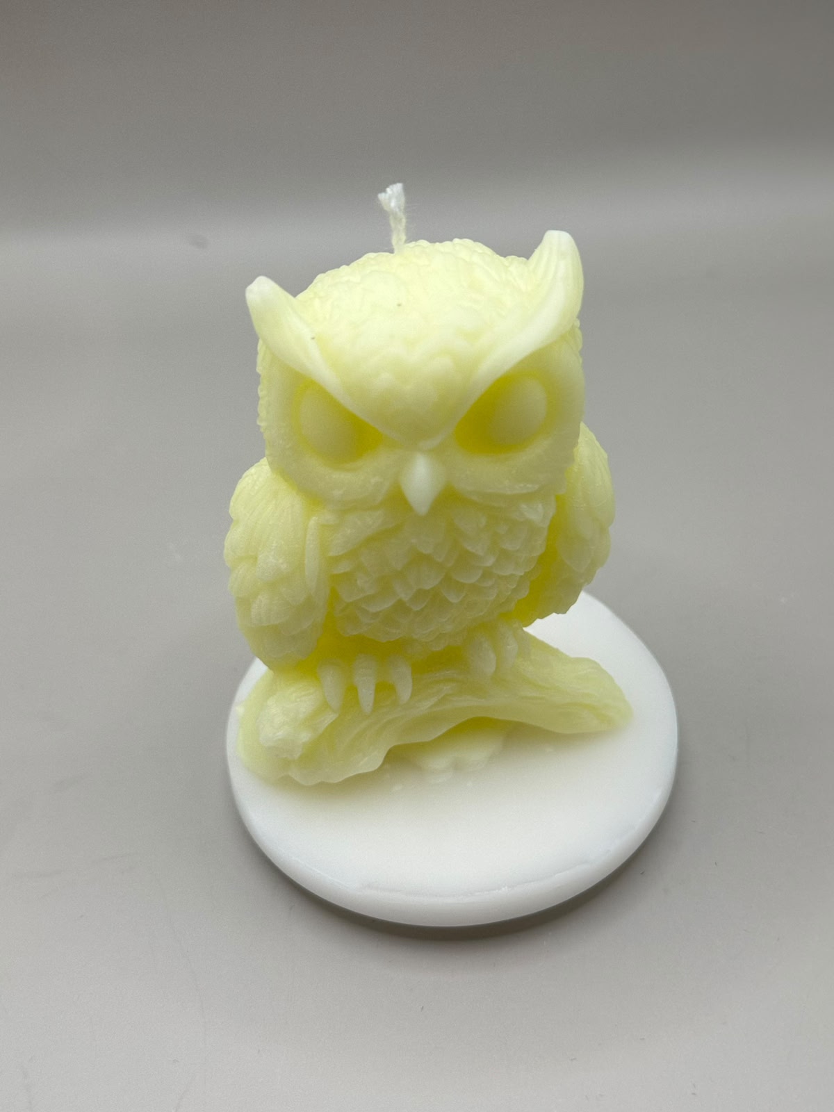 Single Owl scented candle on ceramic footpiece